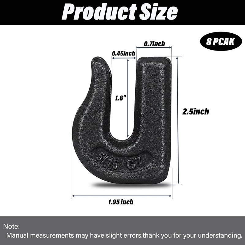 V-chen 8Pcs Weld-On Chain Hook, 5/16 Inch Grade 70 Clevis Grab Hooks for Tractor Bucket, Heavy Duty Grab Hook Weldable for Chain Pulling and Lifting, Forged Steel Weld Hooks for Rigging/Forklift Trailer - Image 2